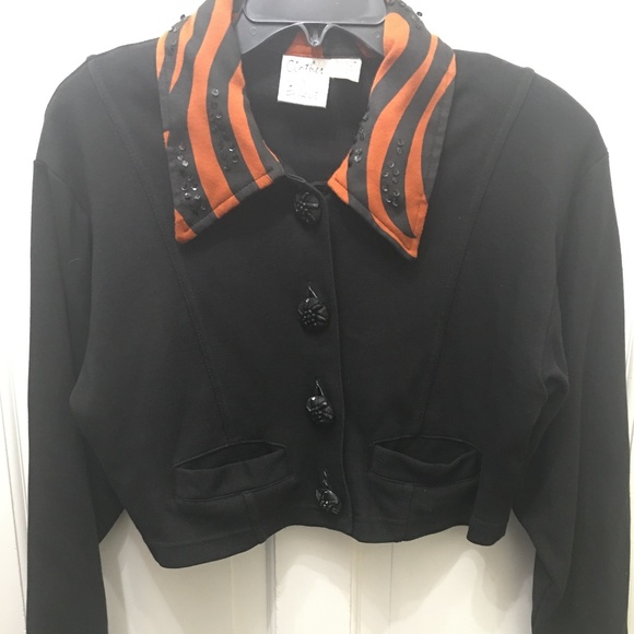 1980s womens Black cropped jacket animal print, sequins CLOTHES AND EFFECT - Picture 1 of 7